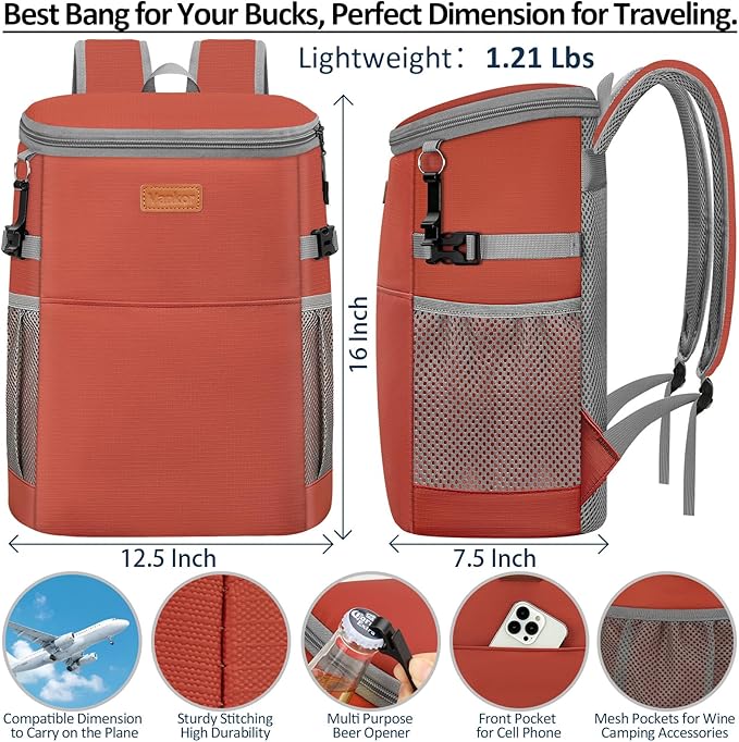 Camping Cooler Backpack 30 45 Cans, Soft Backpack Coolers Insulated Leak Proof Travel Cooler Bag Waterproof Lunch Picnic Beach Work Trip Thermal Bag Drink Beverage Beer Bag Cooler
