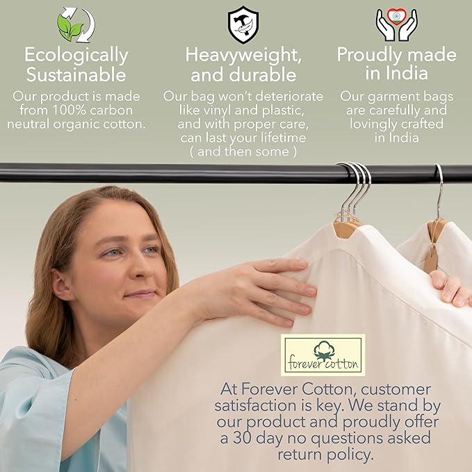 Luxury Cotton Garment Storage Bag, 24x40 Inch, Breathable Washable Reusable, for Hanging Clothes Short Dresses Jackets Suits, Fits 3 Hangers, Zipper Window (1, 24x40x3)