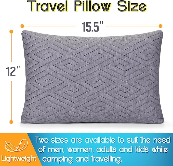 1 MIDDLE ONE Travel Pillow for Sleeping Camping, Memory Foam Small Pillow with Breathable Cover for Backpacking, Airplane, Car (15.5 X 12 Inch)