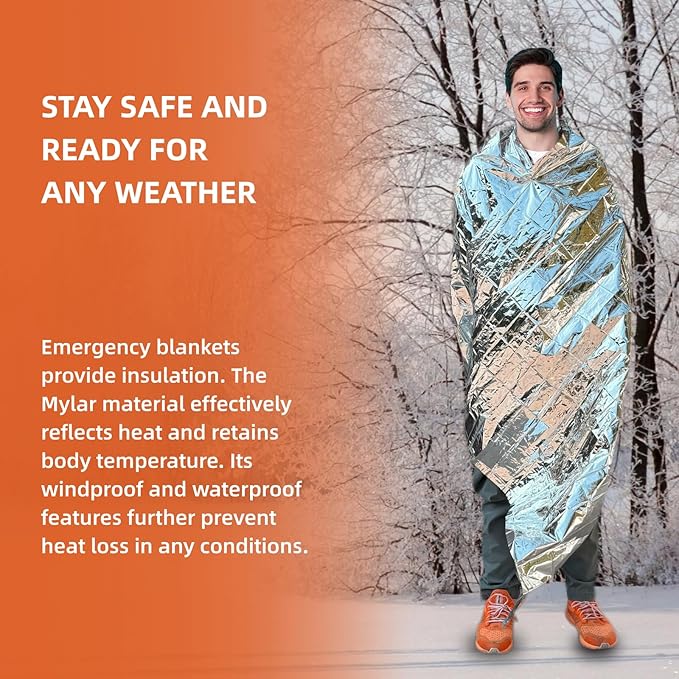 6 Pack Emergency Thermal Blanket Survival, 84” x 64” Extra Large Mylar Blankets for Outdoor, Space Blanket, Silver Foil for Survival, Survival Kit Camping Blankets, Body Warmer, Hiking
