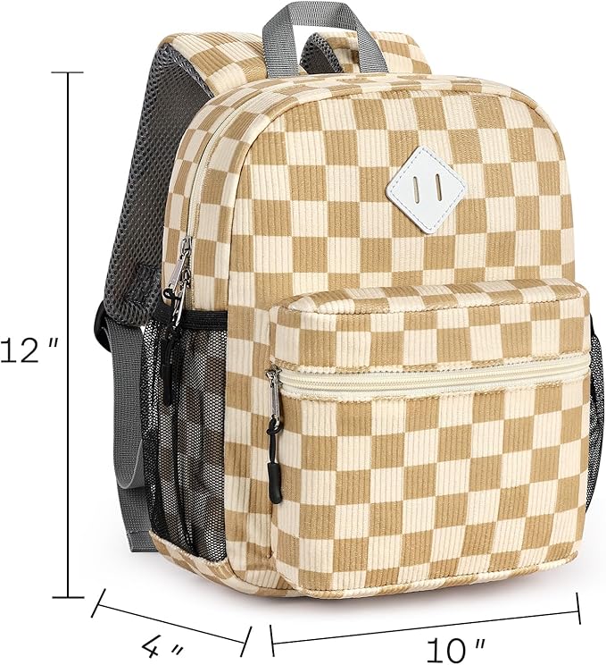 STEAMEDBUN Corduroy Toddler Backpack for Girls Boys 2-4, Kids Preschool Backpack for Kindergarten - Checkered