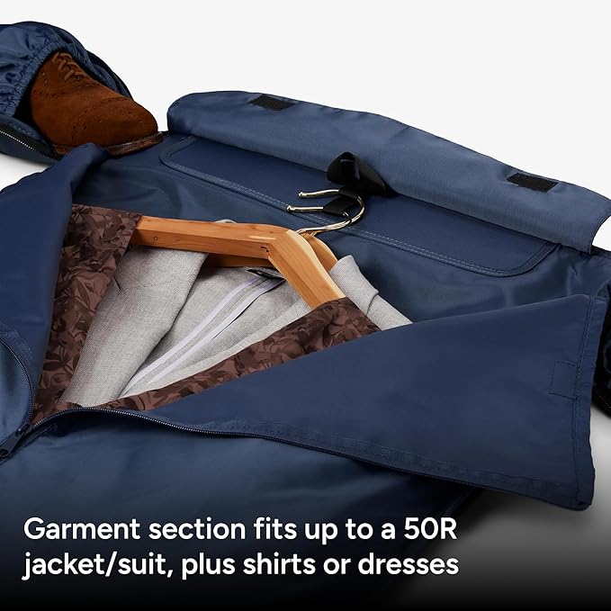 Halfday Convertible 2-in-1 Garment Duffel Weekender Bag 45L: Wrinkle-Free Travel (Hanging Suit Compartment, Shoe Pockets, Trolley Sleeve), Durable & Water-Resistant Carry-on, Marine