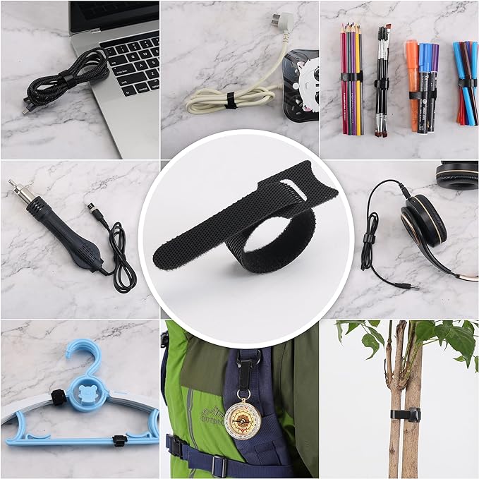 Nettbe Reusable Cable Ties, 126 PCS 8 Inches Adjustable Cord Straps Wire Organizer Cord Wrap and Hook Loop Cable Management