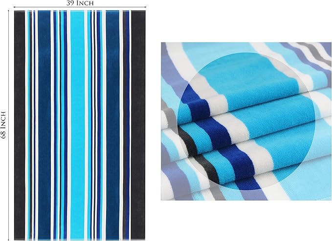 COTTON CRAFT Oversized XL Beach Towel - 39 x 68 inches - 2 Pack XL Towels - 100% Cotton Velour - Big & Huge - Pool Picnic Bath - Thick Plush Super Soft Luxury - 450 GSM - Cancun Blue Multi