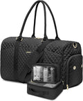 Women Weekender Travel Duffle Bag: Travel Duffel Overnight Bags with Shoe Compartment Large Carry on Tote with 2 Toiletry Bags Weekend Traveling Yoga Gym Hospital Bag for Womens with Wet Pocket Black
