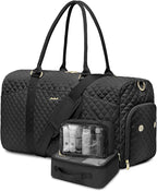 Women Weekender Travel Duffle Bag: Travel Duffel Overnight Bags with Shoe Compartment Large Carry on Tote with 2 Toiletry Bags Weekend Traveling Yoga Gym Hospital Bag for Womens with Wet Pocket Black