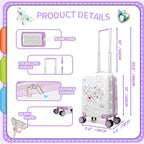 Kids Luggage Sets Suitcase Set with Travel Pillow for Girls 10 Sheets Gem Stickers Small Suitcase with Wheels Hardshell Carry on Luggage for Airplane Travel Essential DIY Styles Purple