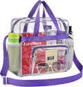 MAY TREE Clear Bag for Stadium Events 12×6×12 Clear Tote Lunch Bag with Reinforced Straps for Work, Sporting Events and Gym, Purple