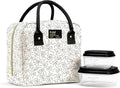 Fit & Fresh Bloomington Lunch Bag for Women - Insulated Large Lunch Box for Work with Containers, Leak-Resistant, Stain-Resistant, Zipper Closure, Black and White Sketched Bows