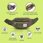 Freakmandu Eco-Friendly Green Boho Hippie Style Hemp Fanny Pack Cross Body Hip Waist Bag for Hiking Running Jogging (Safari)