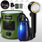 FizZeal Portable Shower for Camping, 8000mAh Rechargeable Portable Camping Shower Pump with 6.6 Gallons Foldable Bucket, 5 Speed & LED Display,Rinse Kit Portable Outdoor Camping Travel Shower Head