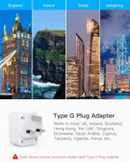 HANYCONY US to UK Ireland Travel Plug Adapter, Type G Travel Adapter 2 Outlets 3 USB Ports(2USB C), UK Power Adapter Converter for USA to Dubai England London Scotland British Kenya Irish Hongkong