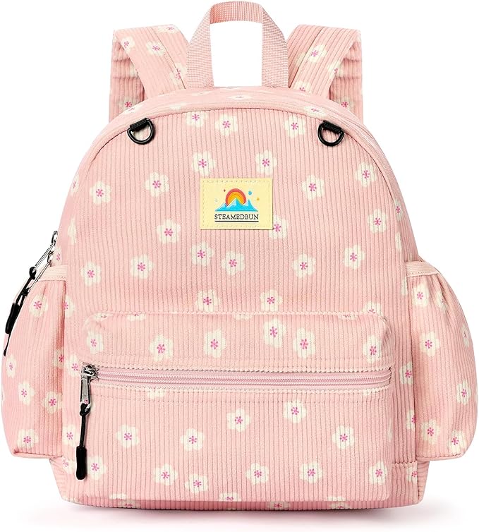 STEAMEDBUN Corduroy Toddler Backpack for Girls 2-4: Kids backpack for Boys Girls - 12 inch Preschool Kindergarten Backpacks - Sakura