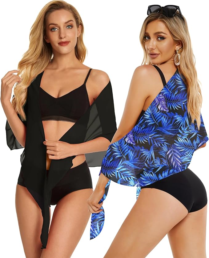CHICGAL 2 Pieces Women Beach Sarong Bathing Suit Wrap Skirt Sheer Bikini Swimsuit Cover Ups for Swimwear