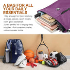 BeeGreen Purple Drawstring Backpack Gym Bag For Men & Women – Sports Sackpack with Mesh Water Bottle Holder & 2 Zippered Pockets – Large 16x20 Inch Cinch String Backpack