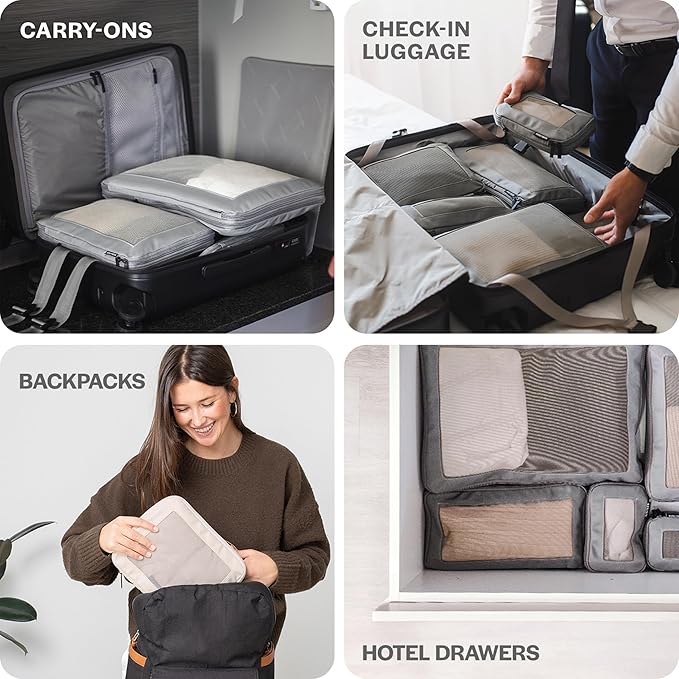 Aerotrunk Compression Packing Cubes for Travel - Luggage Organizer Bags - Double Zipper Packing Cubes for Suitcases (12-Pack, Purple)