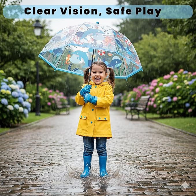 MRTLLOA Kids Clear Bubble Umbrella with an Easy Grip Curved Handle, Safety Transparent Dome Bubble Umbrella for Toddler Boys Girls