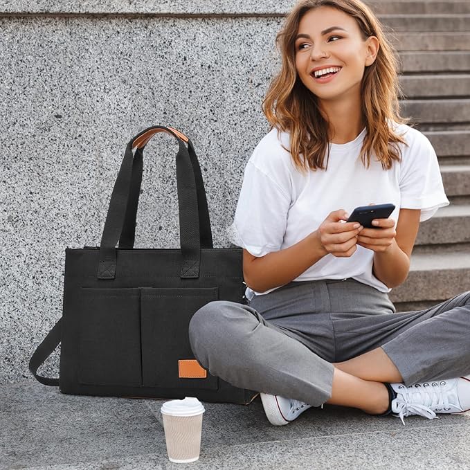 Canvas Laptop Tote Bag for Women | Pockets, Stands Upright, Convertible