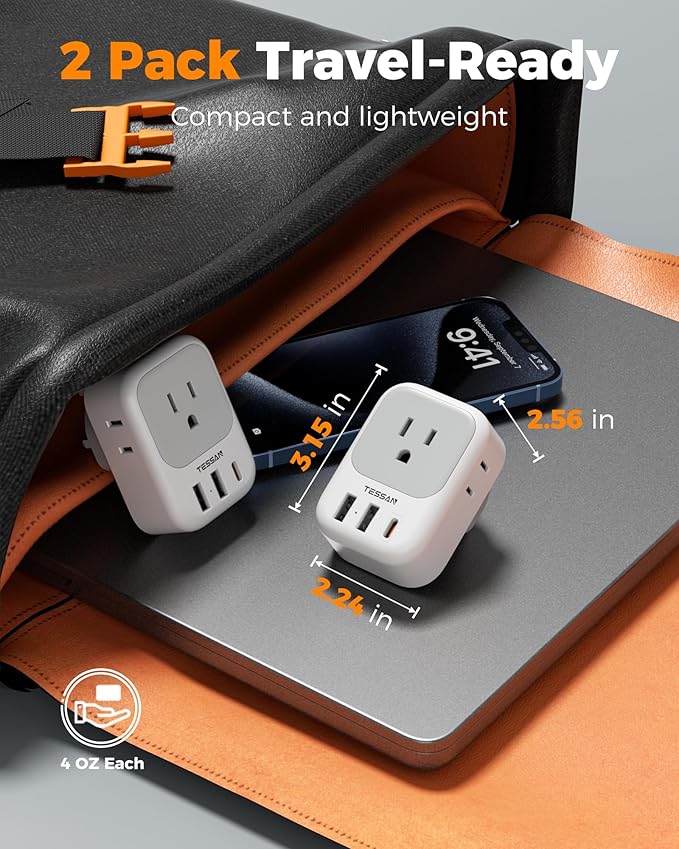 UK Adapters for Travel 2 Pack, TESSAN Type G US to UK Plug Adapter with 4 Outlets 3 USB Charger(1 USB C PD 20W), Power Adaptor for USA to Ireland Scotland Dubai Hong Kong England British Kenya London