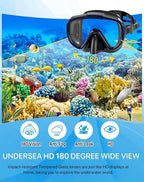 Ubekezele Snorkeling Gear for Adults Men Women,4 in 1 Snorkel Set with Panoramic View Diving Mask Anti-Fog Anti-Leak,Dry Top Snorkel,Fins and Travel Bag for Swimming,Snorkeling and Travel Diving