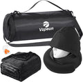 Travel Pillow Blanket Set - Hooded Neck Pillows Airplane with Portable Bag Earplugs, Memory Foam Filling, Long Flights Trip Essentials for Plane, Office, Cars Sleeping