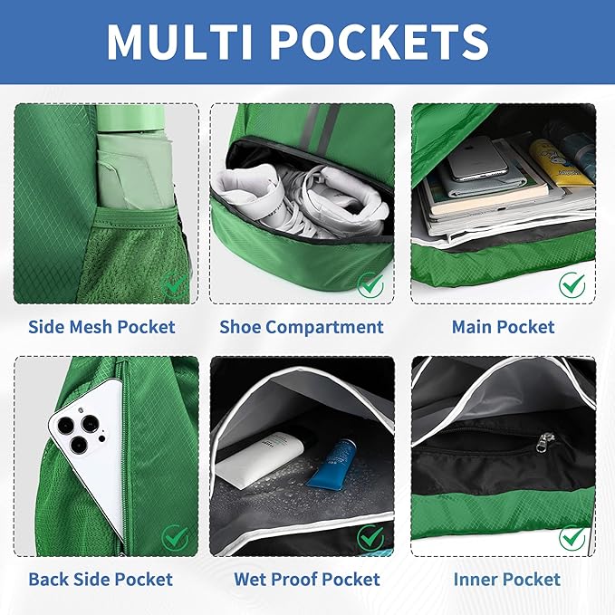 JELUTAR Drawstring Backpack Gym Bag with Shoes Compartment for Soccer, Basketball, Swim, Water-Resistant String Backpack Beach Cinch for Women Men, Dark Green, Medium