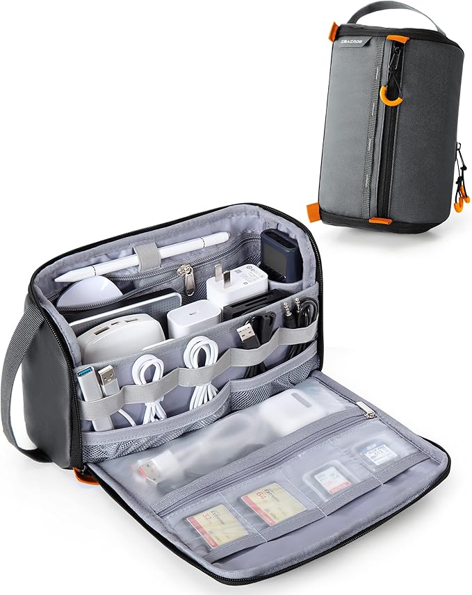 Smasrob Electronics Organizer Travel Case, Water Resistant Tech Bag Charger Pouch for Cord, Cable, Cards, Phone, Airpods, Grey