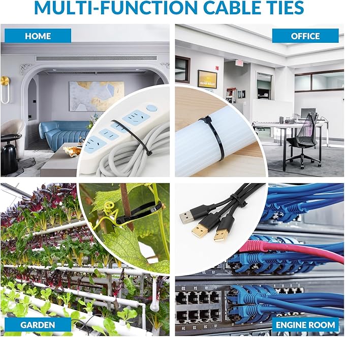 XINGO 14 Inch Black Zip Ties 1200 PCS, 75 LBS Tensile Strength, UV Resistant Cable Ties, Premium Self-locking Plastic Ties for Indoor and Outdoor Use