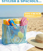 Beach Tote Bag for Women – Waterproof Mesh Tote Bag, Large Capacity Sandproof Beach Bags for Travel