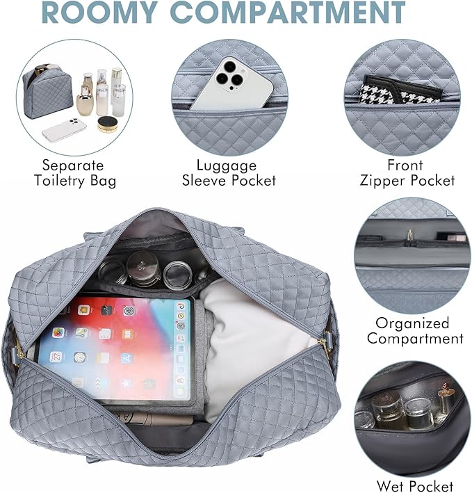 Large Women Travel Duffle Bag, Weekender Bags for Women with Shoe Compartment, Carry on Overnight Bag with Toiletry Bag, Gym Duffel Bag with Wet Pocket, Hospital Bags for Labor and Delivery