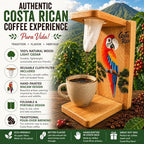 Tapanti store.Chorreador,Costa Rican handcrafted foldable wooden pour-over coffee maker.Includes a reusable cloth filter.Hand painted Macaw wooden design.Light Cedar.Perfect for travel (Red)