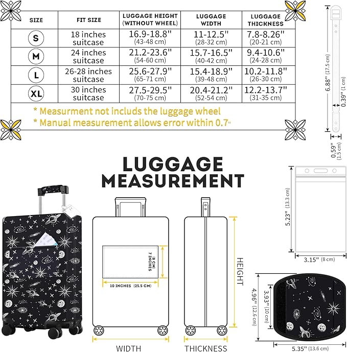 bvya Luggage Suitcase Covers for Luggage, Elastic Luggage Cover Protector Scratch Resistant Travel Essentials Suitcase Cover Fits 18 inch Luggage with Luggage Handle Cover and Luggage Tag