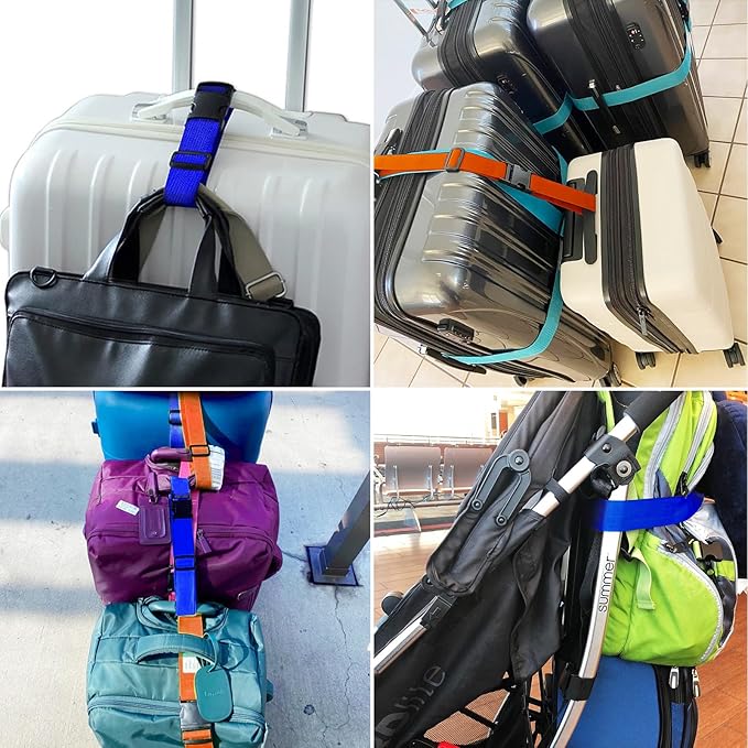 4Pack Luggage Straps for Suitcases, Travel Connector for Carry On Bag, Add Bag to Connect Two Suitcases, Adjustable Belt Attachment Accessories for Connect Your 3 Luggages, Light Blue