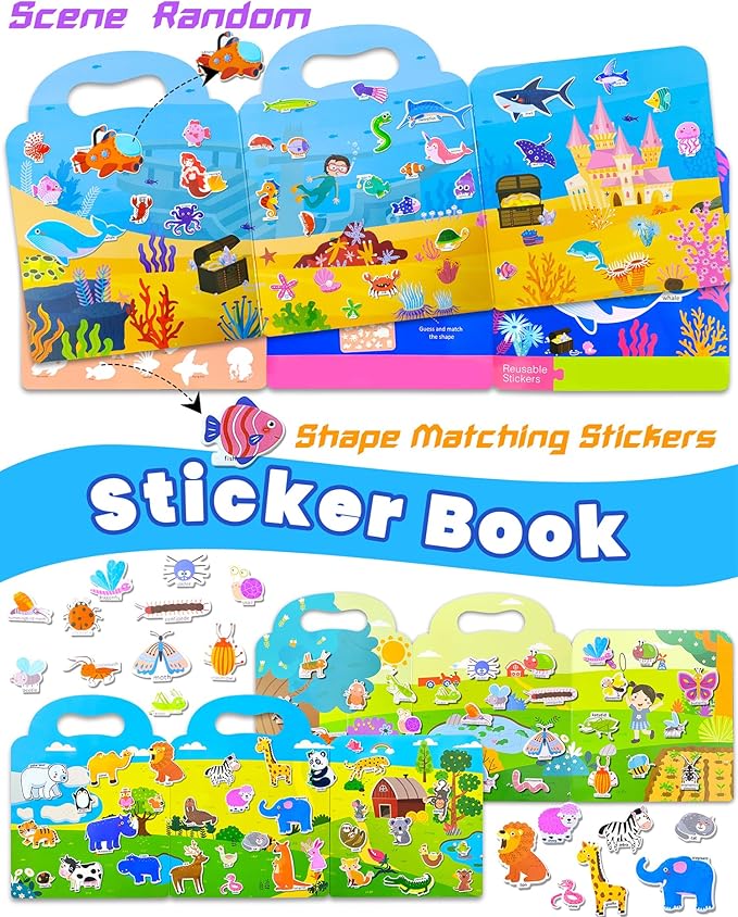 Walenced Reusable Sticker Book for Toddlers, Stickers for Kids, Toddler Sticker Book, Toddler Craft Activities, Toddler Travel Toys Boy Girl Birthday Gifts