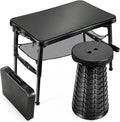KPR Retractable Small Folding Table and Stool Set, Portable Camping Foldable Table Lightweight Yet More Sturdy with Adjustable Stool for Outdoor Picnic, Beach, Camp, Also Ideal as Laptop Bed Desk