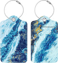 Luggage Tags for Suitcases, 2 Pack Cute PU Leather Suitcase Tag Identifiers TSA Approved with Stainless Steel Loop and Address Card for Baggage Tag for Travel Essentials Sandy Wave, by Chelmon