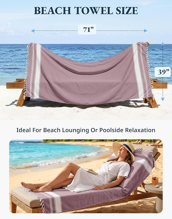 LANE LINEN Beach Towels 4 Pack - Beach Towels Oversized, Pre-Washed Extra Large Beach Towel, Quick Dry, No Sand Beach Towel, Pool Towels for Adults, 39"x71" - Wistful Mauve