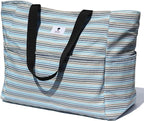 ESVAN Large Foldable Beach Bag for for Women with Dry Wet Compartment Waterproof Sandproof Travel Gym Picnic Handbag