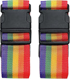2 Pack Suitcase Belts, Adjustable Luggage Straps, Bright Colors Travel Packing Straps with Quick Release Buckle (Rainbow)