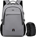 DUSLANG 17 Inch Laptop Backpack for Travel Water Resistant College Backpack for Men/Women Laptop Bag with USB Charging Port and Rain Cover,light grey