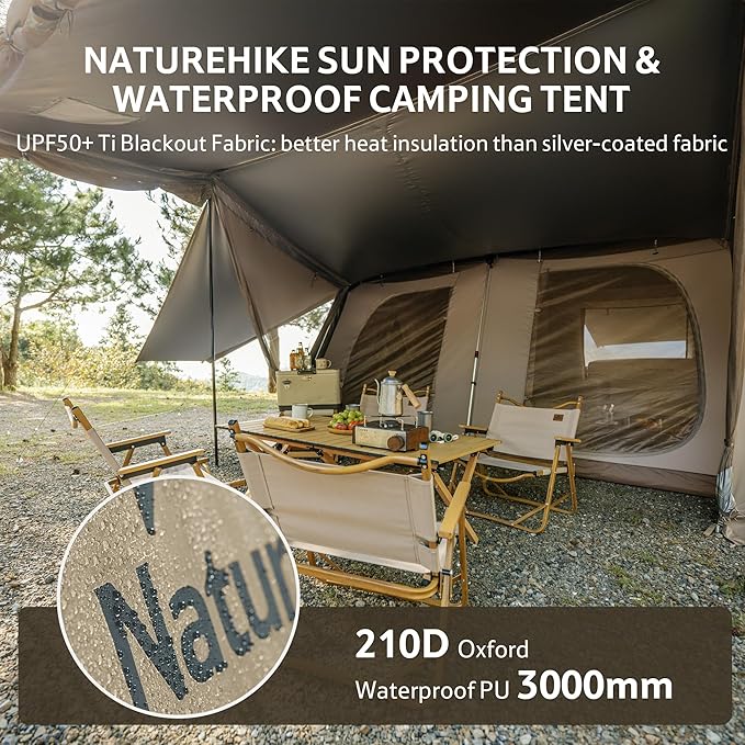 Naturehike Village Instant Tent, Camping Tent with Full Rainfly, Waterproof Large Cabin Tents for Car Camping
