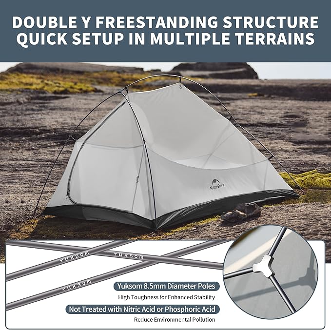 Naturehike Cloud-Up Tent Lightweight Backpacking Tent with Footprint - Free Standing Ultralight Camping Hiking Backpack Tents