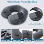 Keemall Inflatable Travel Neck Pillow, Super Soft Plane Neck Support Pillow for Travel Ariplane Sleep Support, Adjustable Neck Cushion Headrest Pillow, Folds Up Nicely, Black Grey