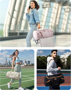 BAGSMART Gym Bag for Men & Women, Lightweight Duffel with Shoe Compartment, Weekender Bags with Wet Pocket, Workout Overnight Carry on for Travel, Beige