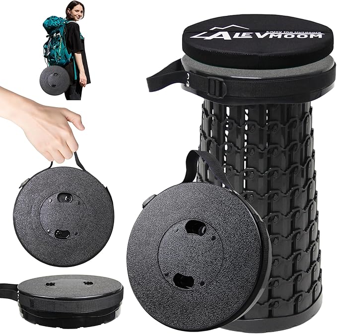 ALEVMOOM Upgraded Collapsible Stool with Cushion,600LBS Max Weight,18.1" Height Adjustable,Sturdy Portable Telescoping Stool,Folding Camping Stool for Outdoor Hiking Travel