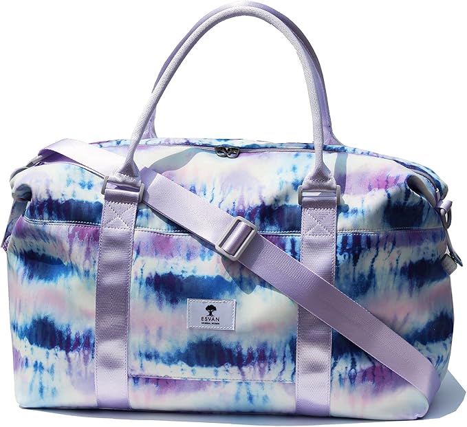ESVAN Travel Tote Duffel Gym Bag,Weekender Overnight Carry-on Tote Crossbody Bag with Wet Pocket and Trolley Sleeve Upgraded