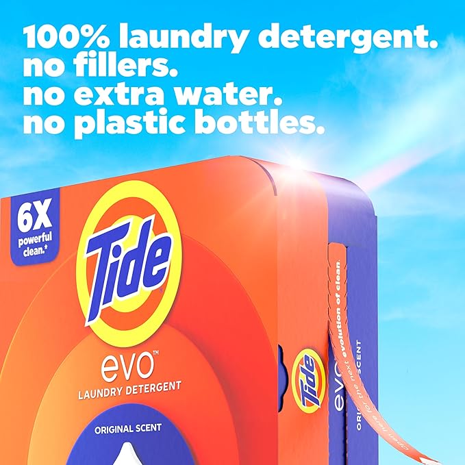 Tide evo Original Scent Laundry Detergent Fiber Tiles Works on 100% of Common Stains Safe for All Machines and Water Conditions Concentrated HE Compatible Clean and Instant Dissolve, 42 Count