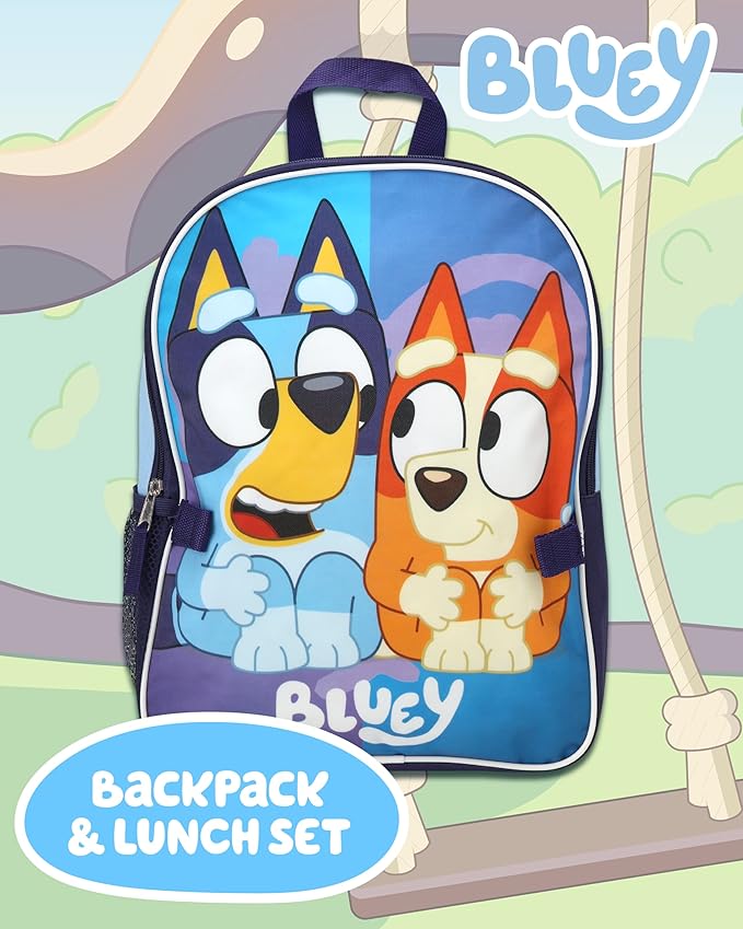 Fast Forward Bluey Kids Backpack and Lunch Box Set - 2 Piece 15 Inch School Backpack With Detachable Lunch Bag Set, Size One Size, Bluey Blue Round Lunch