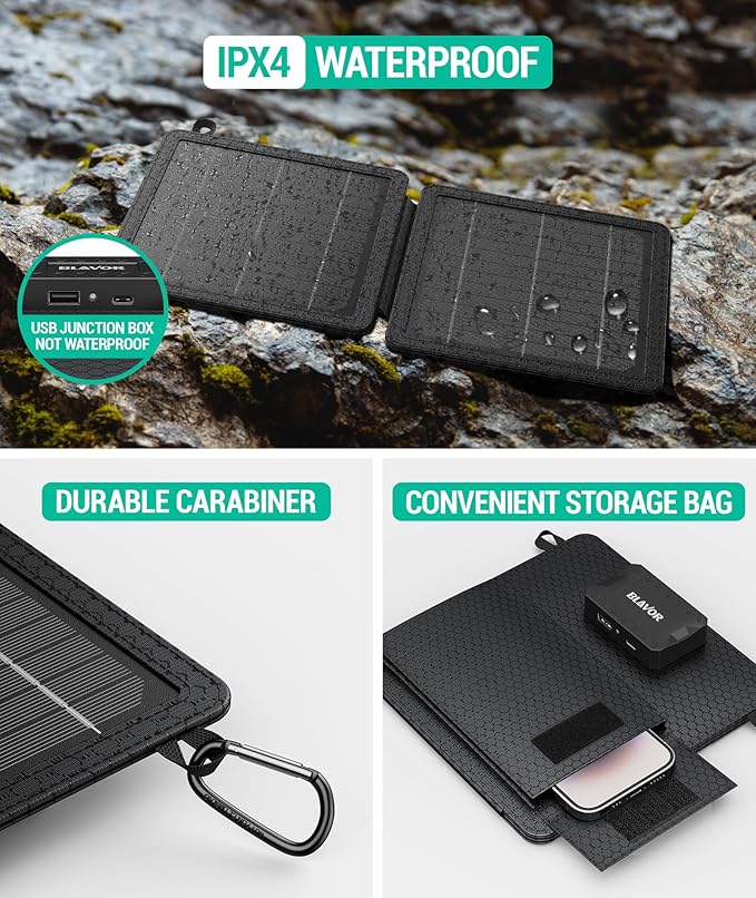 BLAVOR 10W Plus 30W Solar Charger, Foldable Solar Panel for Camping, IPX4 Waterproof, Solar Battery Charger Compatible with Solar Generators, Phones, Tablets
