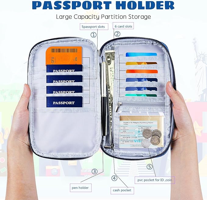 Amazing practical,Passport Holder Family, Women Rfid BlockingWallet, Travel Wallets, Waterproof Passport Holders Bag for Men Traveling, Travel Document Organizer Credit Cards Case (Gray)